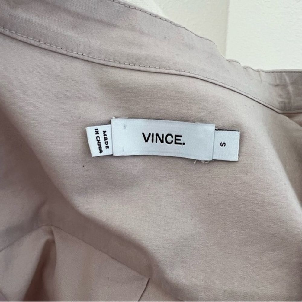 VINCE Poplin Pleat Cotton Tuxedo Tunic‎ Beige Button Down Shirt Size Small - Picture 11 of 11